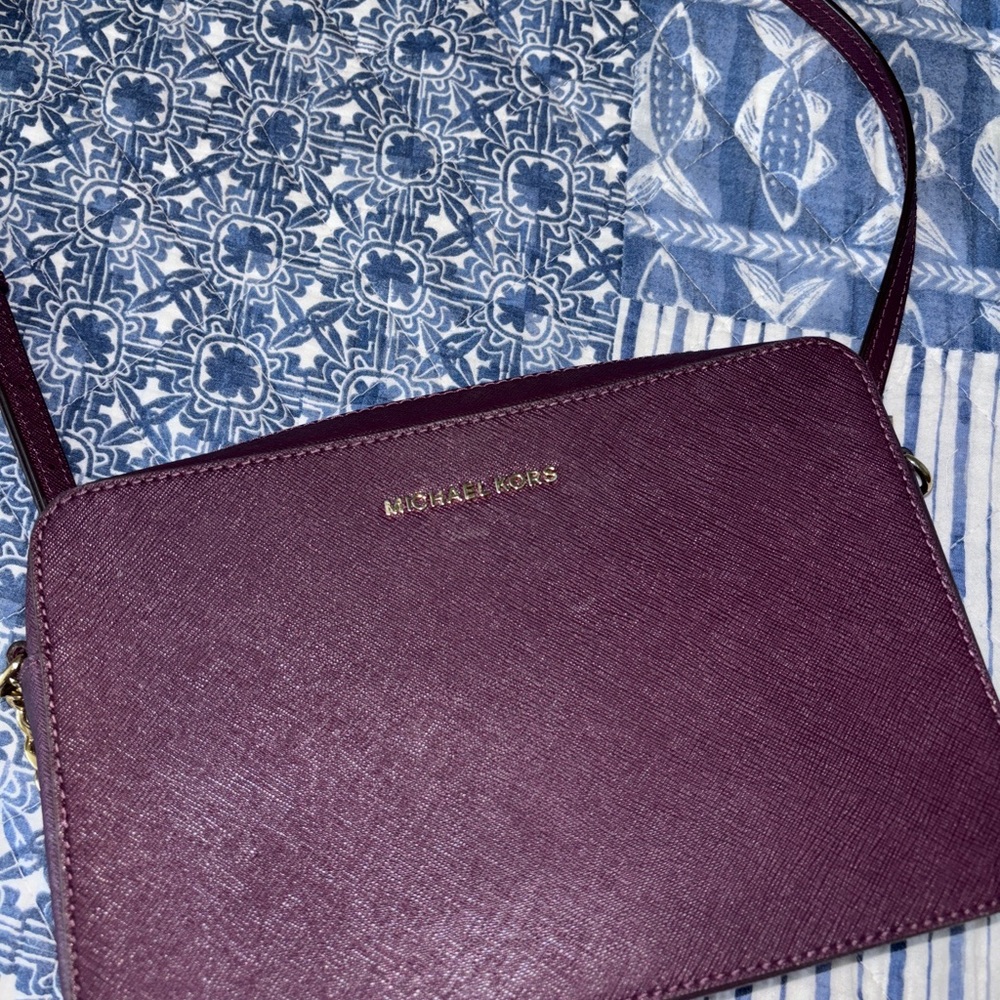 Michael Kors Purple Crossbody Bag with Gold Accents- Jet Set Large